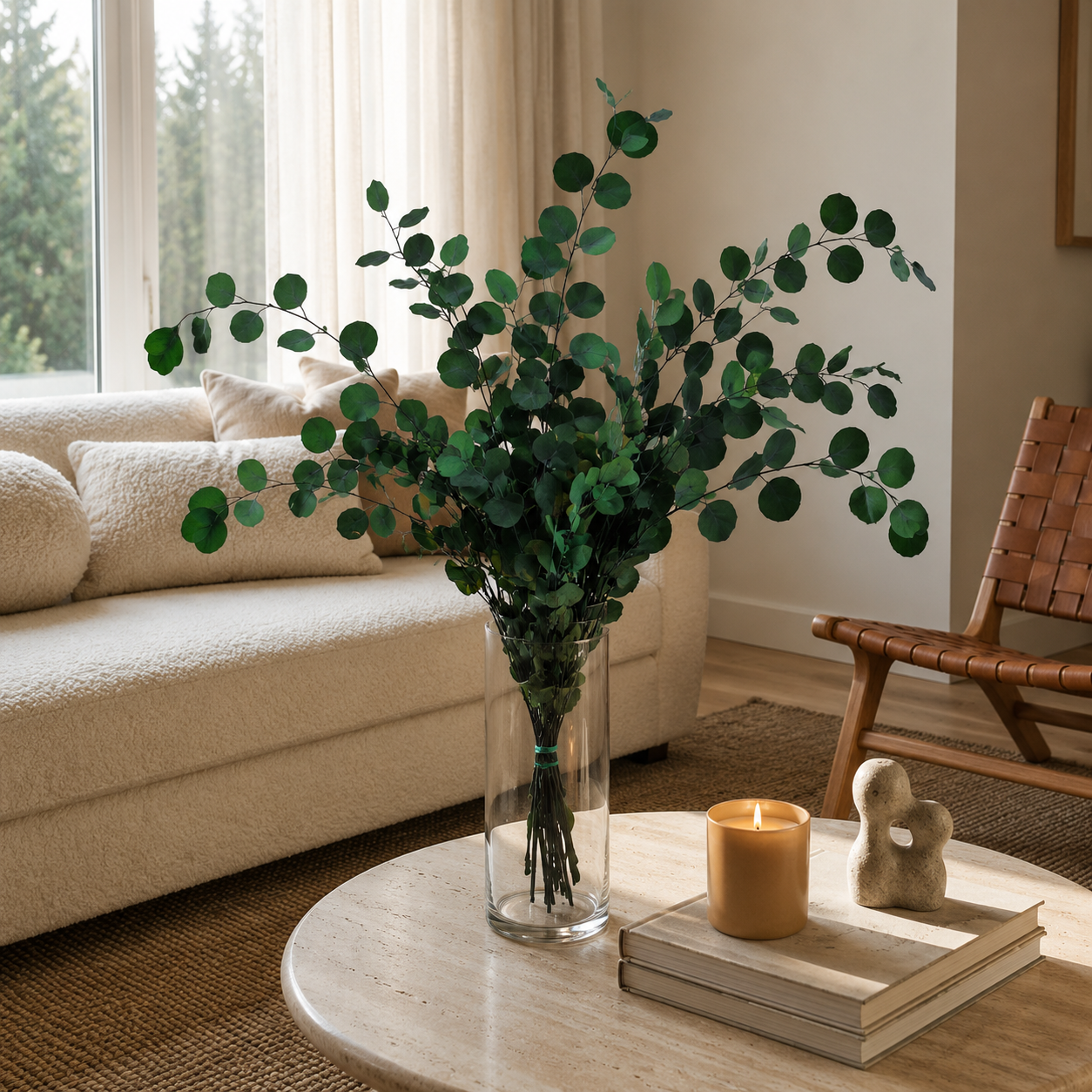 Preserved Eucalyptus Populus Stems - Green Bunch, 70 cm