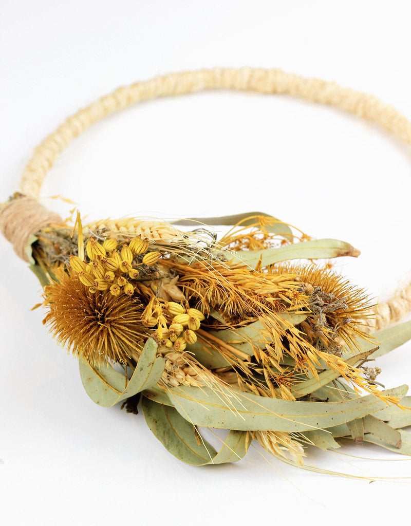 Dried Flower Hoop Wreath - Yellow