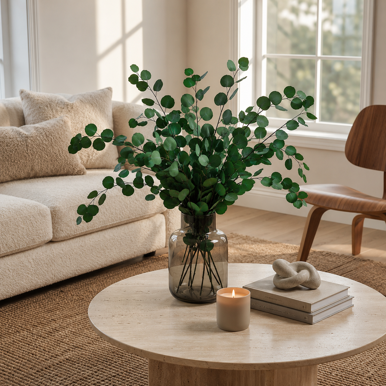 Preserved Eucalyptus Populus Stems - Green Bunch, 70 cm