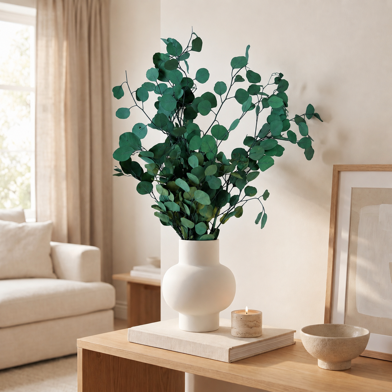 Preserved Eucalyptus Populus Stems - Green Bunch, 70 cm
