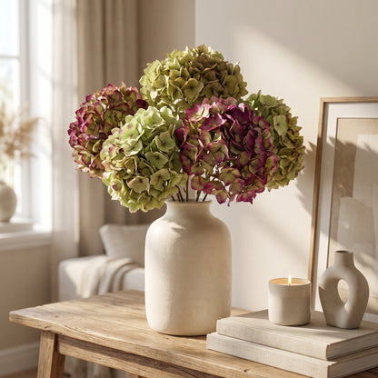 Preserved Hydrangea - Green/Violet bunch, 40cm