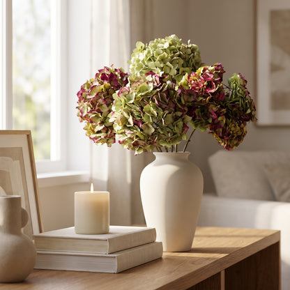Preserved Hydrangea - Green/Violet bunch, 40cm