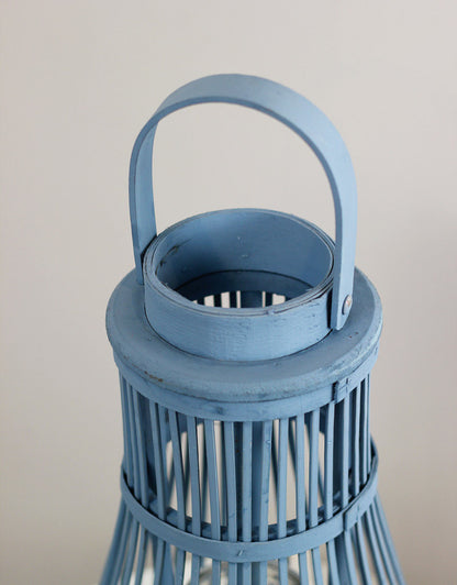 Blue Wicker Candle Lantern - Incl. Candle Glass